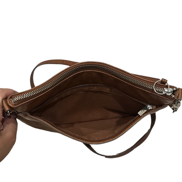 FOSSIL Carmel Brown Leather Crossbody Distressed GUC Square Organizer Bag - Picture 4 of 10